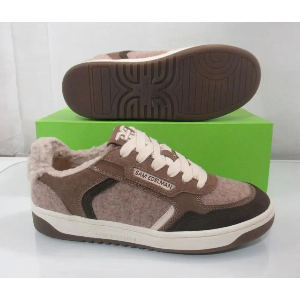 Women's Shoes Sam Edelman Harper Cozy Lace Up Sneakers Taupe Fabric Size 7